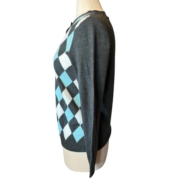 Croft & Barrow Argyle Blue Gray White Cardigan Sweater Women’s Petite Small - Picture 3 of 6
